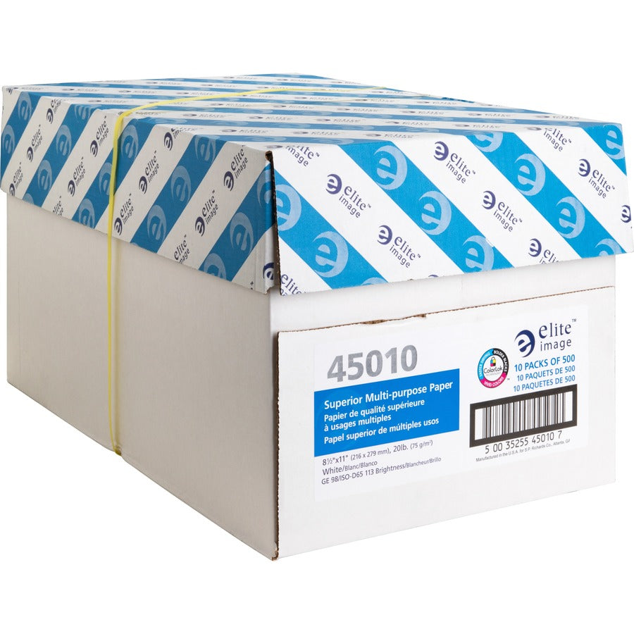 Elite Image Multipurpose Paper - 98 Brightness - Letter - 8 1/2" x 11" - 20 lb Basis Weight - 5000 / Carton - Sustainable Forestry Initiative (SFI) - Bright White