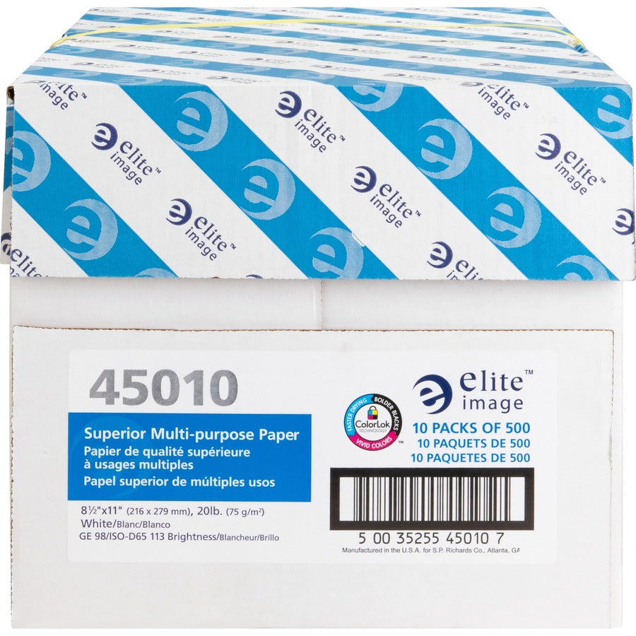 Elite Image Multipurpose Paper - 98 Brightness - Letter - 8 1/2" x 11" - 20 lb Basis Weight - 5000 / Carton - Sustainable Forestry Initiative (SFI) - Bright White