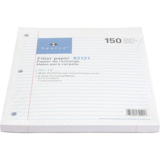 Sparco 3HP Filler Paper - 150 Sheets - Wide Ruled - 16 lb Basis Weight - 8" x 10 1/2" - White Paper - Bleed-free - 150 / Pack