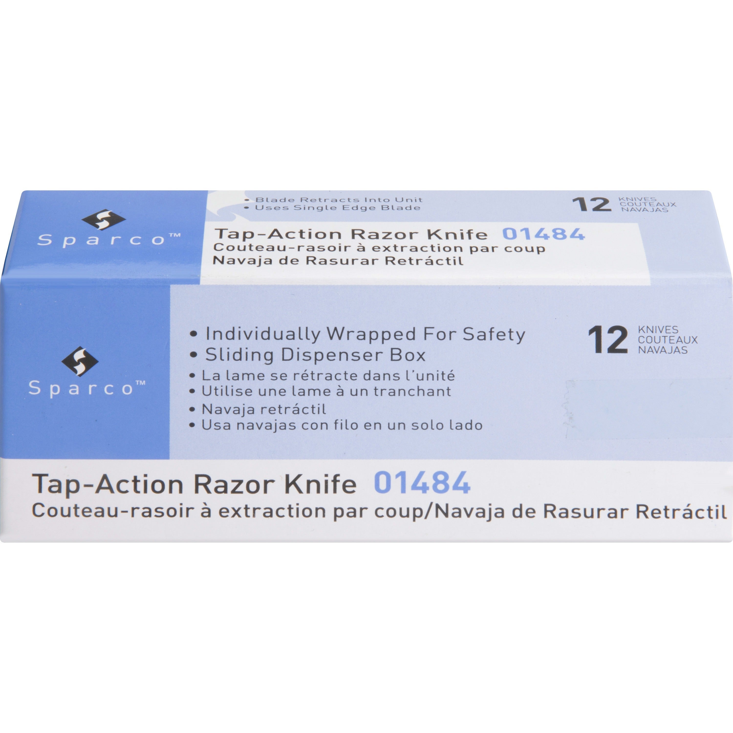 Sparco Tap Action Razor Knife - Stainless Steel Blade - Retractable, Reversible - 3" Length - 12 / Box - 