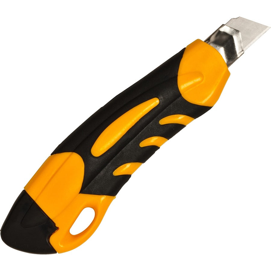 Sparco PVC Anti-Slip Rubber Grip Utility Knife - Stainless Steel Blade - Heavy Duty - Yellow - 1 Each