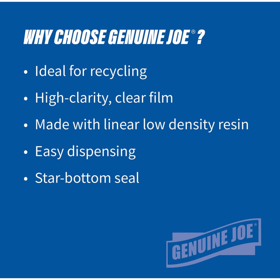 Genuine Joe Clear Trash Can Liners - Small Size - 16 gal Capacity - 24" Width x 33" Length - 0.60 mil (15 Micron) Thickness - Low Density - Clear - 500/Carton