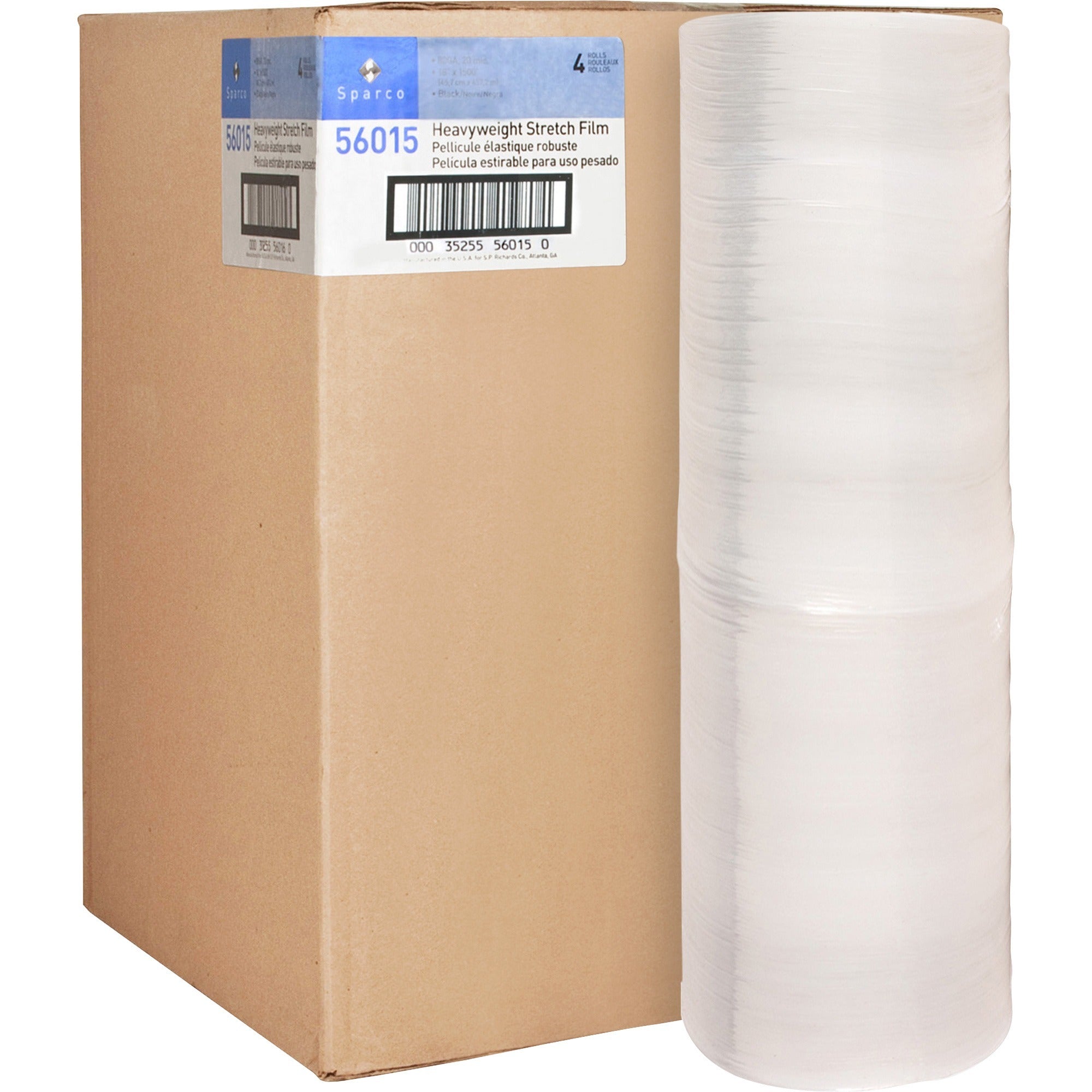 Sparco Stretch Wrap Film - 15" Width x 1500 ft Length - 4 Wrap(s) - Heavyweight - Clear - 4 / Carton - 1