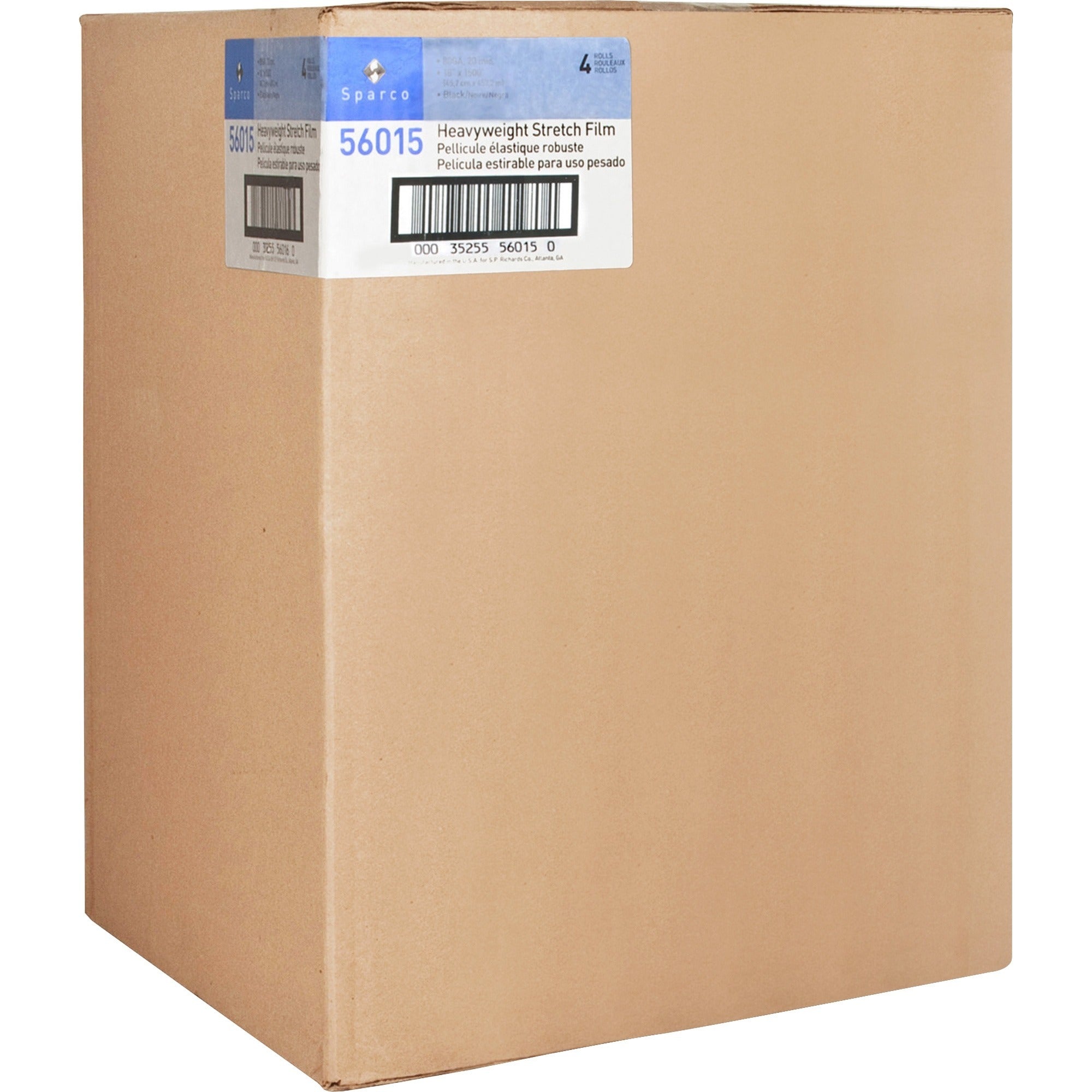 Sparco Stretch Wrap Film - 15" Width x 1500 ft Length - 4 Wrap(s) - Heavyweight - Clear - 4 / Carton - 3