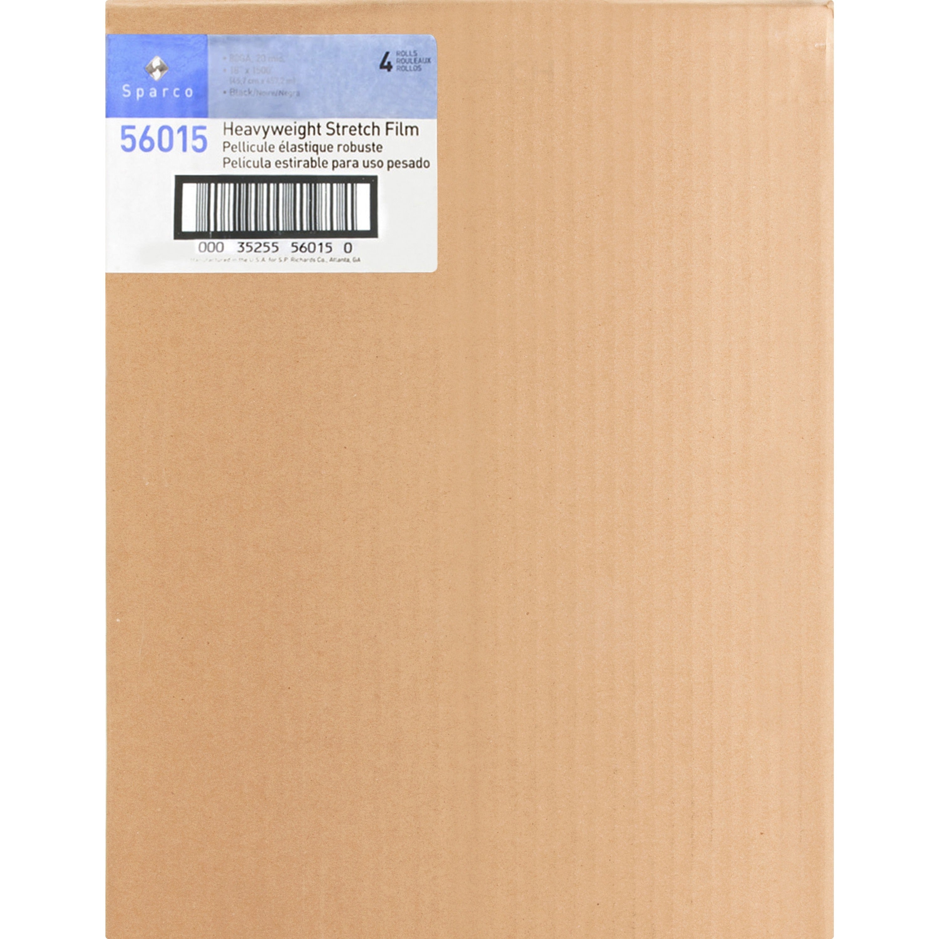 Sparco Stretch Wrap Film - 15" Width x 1500 ft Length - 4 Wrap(s) - Heavyweight - Clear - 4 / Carton - 2