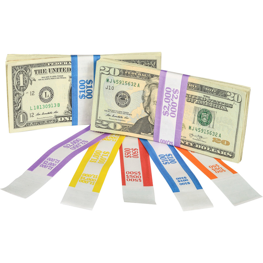 Sparco White Kraft ABA Bill Straps - 1000 Wrap(s)Total $500 in $5 Denomination - Kraft - Red - 1000 / Pack - 