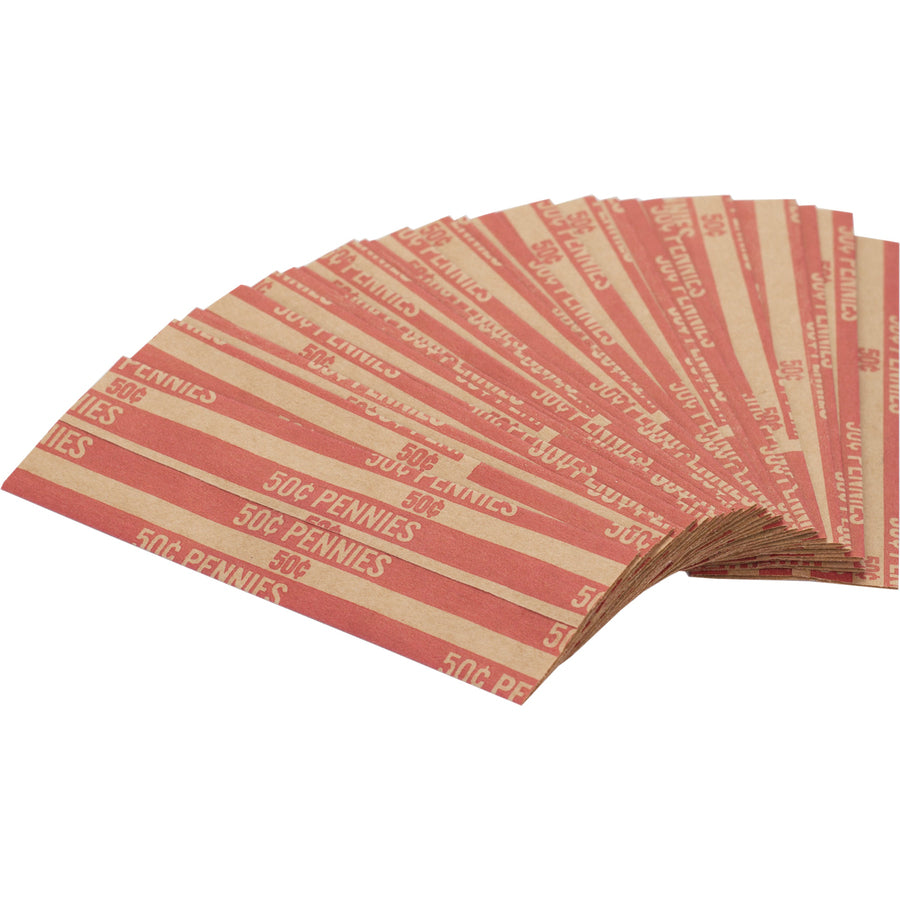 Sparco Flat Coin Wrappers - 1000 Wrap(s)Total $0.50 in 50 Coins of 1 Denomination - 60 lb Basis Weight - Kraft - Red - 1000 / Pack - 