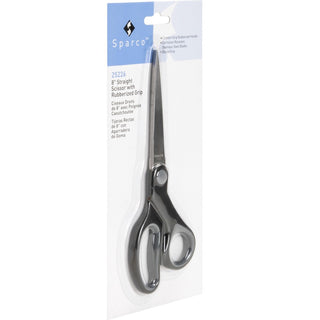 Sparco Straight Scissors w/Rubber Grip Handle - 8" Overall Length - Straight - Stainless Steel - Black, Gray - 1 Each