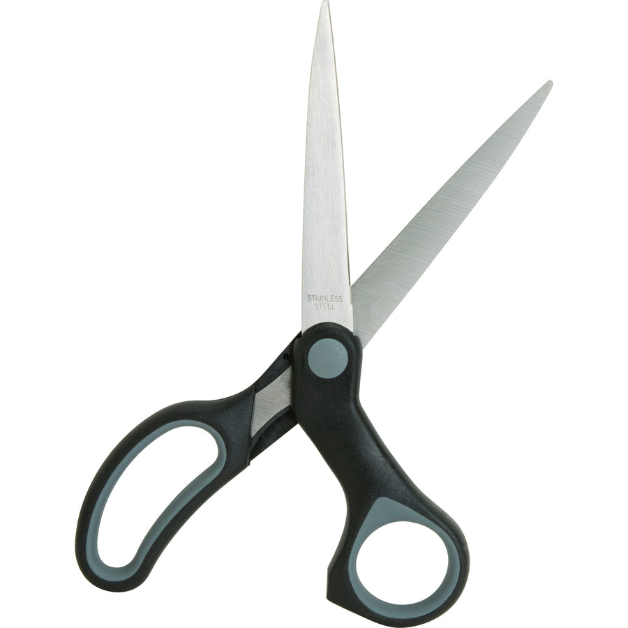 Sparco Straight Scissors w/Rubber Grip Handle - 8" Overall Length - Straight - Stainless Steel - Black, Gray - 1 Each - 