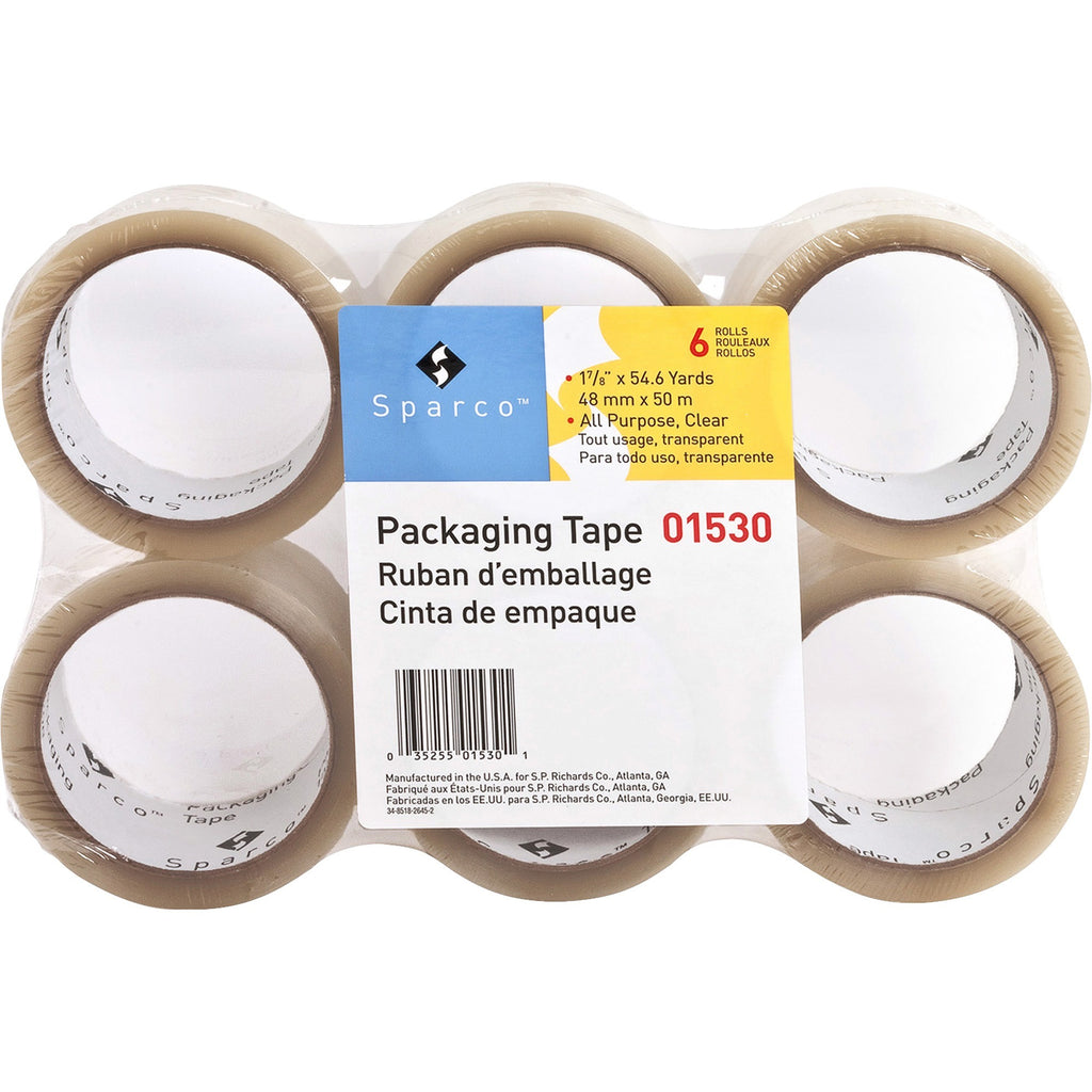 Sparco Transparent Hot-melt Tape - 55 yd Length x 2" Width - 1.9 mil Thickness - 3" Core - Moisture Resistant, Split Resistant, Abrasion Resistant - For Sealing, Shipping, Packing - 36 / Carton - Clear - 