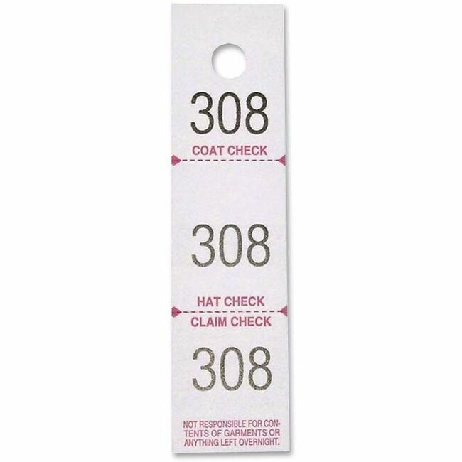 Sparco 3-Part Coat Check Tickets - 500 / Pack - White - 