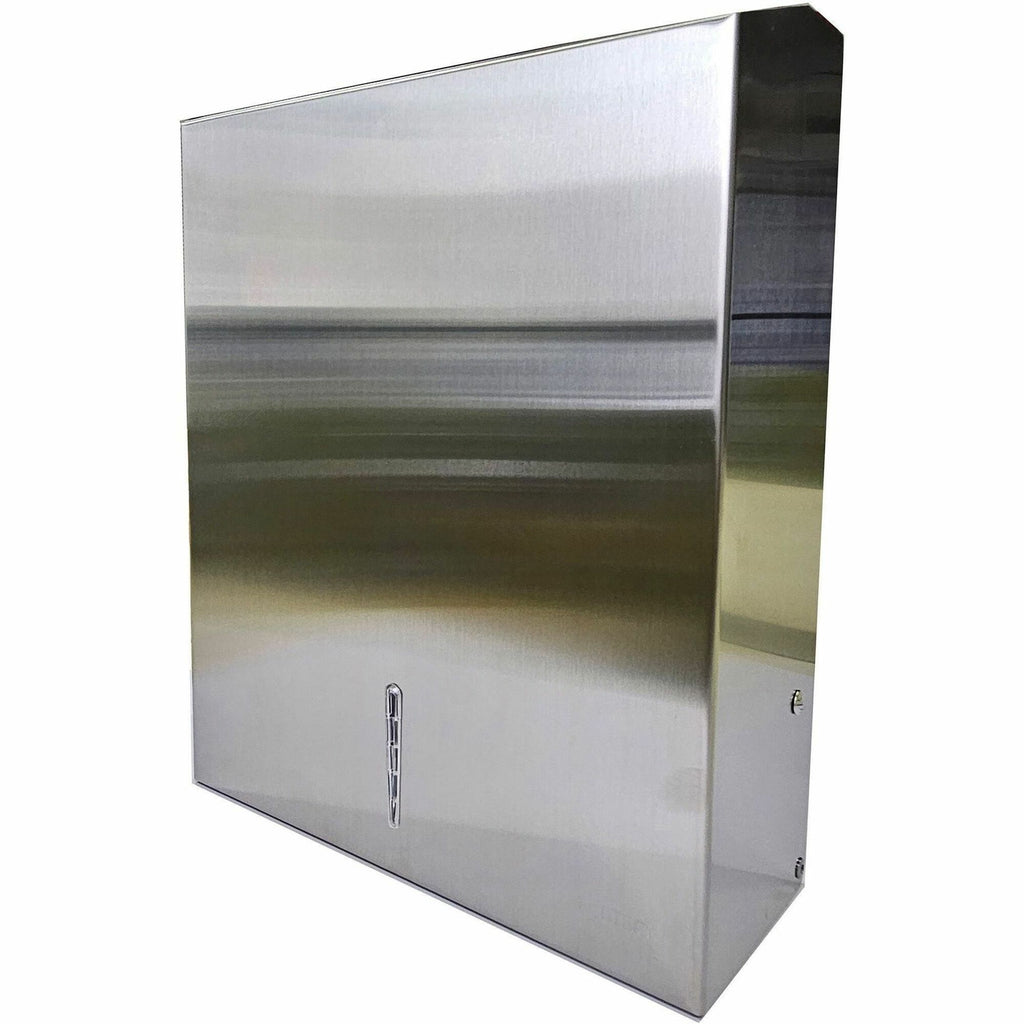 Genuine Joe C-Fold/Multi-fold Towel Dispenser Cabinet - C Fold, Multifold Dispenser - 13.5" Height x 11" Width x 4.3" Depth - Stainless Steel, Metal - Silver - Wall Mountable - 1 Each