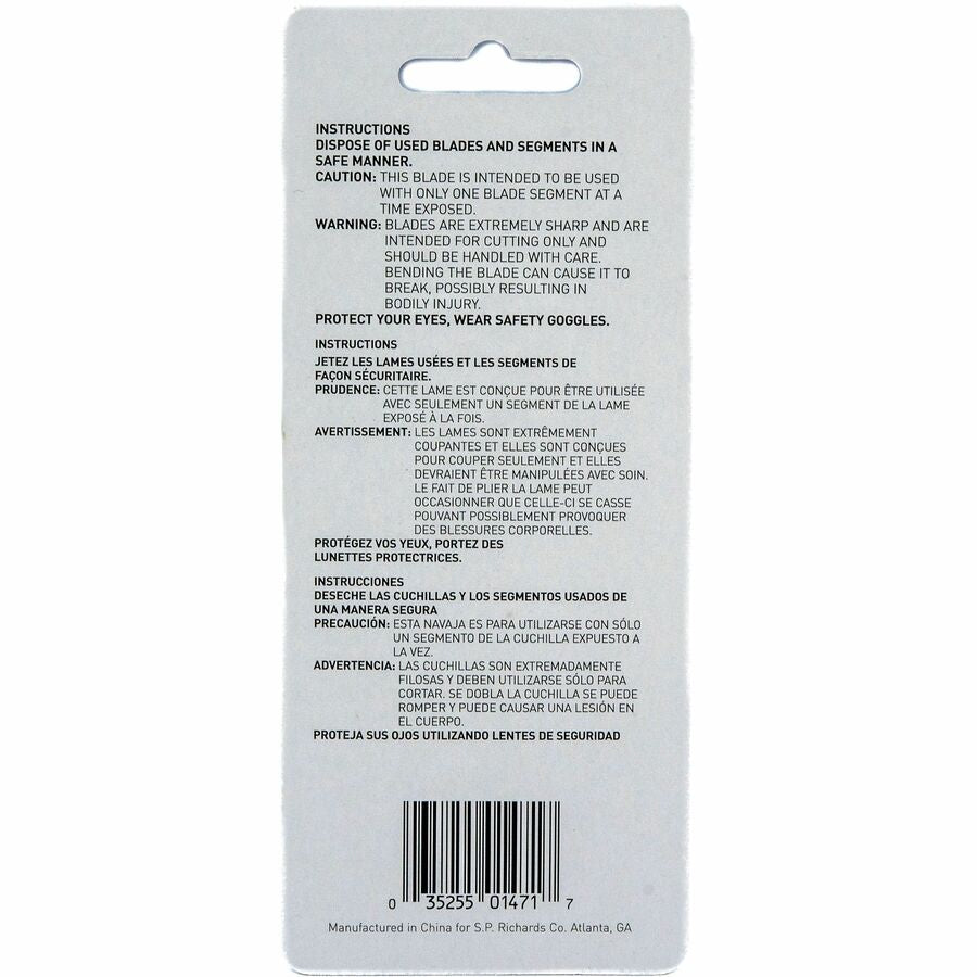 Sparco Fast-Point Snap-Off Blade Knife Refills - 3.25" Length x 0.33" Thickness - Straight Style - Snap-off - Steel - 5 / Pack - Stainless Steel