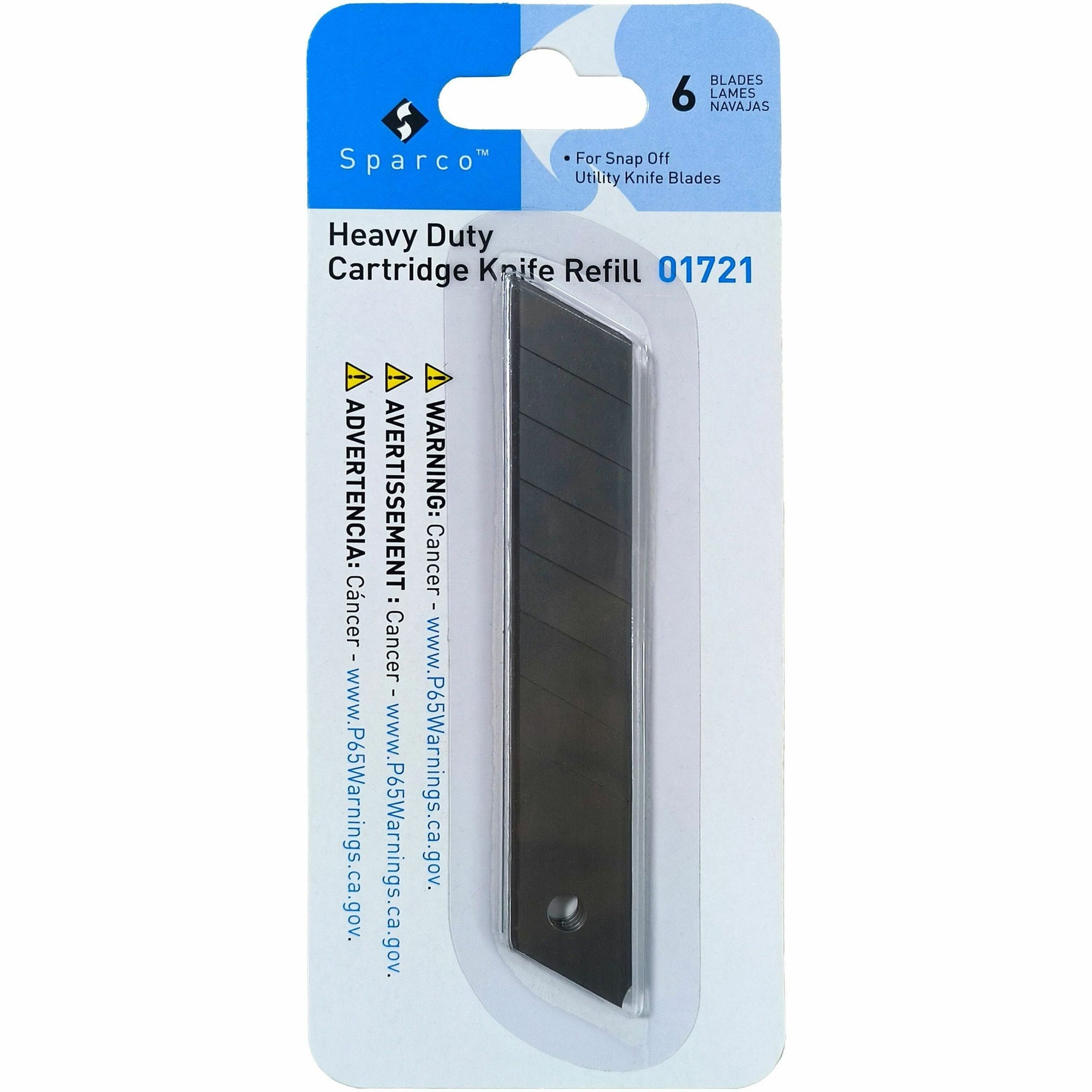 Sparco Utility Knife Refill Cartridge - 4" Length x 1" Thickness - Straight Style - Snap-off - Steel - 6 / Pack - Stainless Steel - 