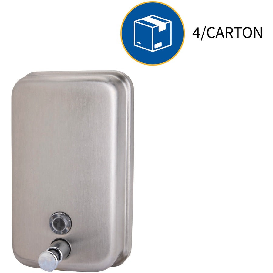 Genuine Joe Liquid/Lotion Soap Dispenser - Manual - 31.50 fl oz Capacity - Corrosion Resistant, Wall Mountable, Rust Proof - Stainless Steel - 1Each