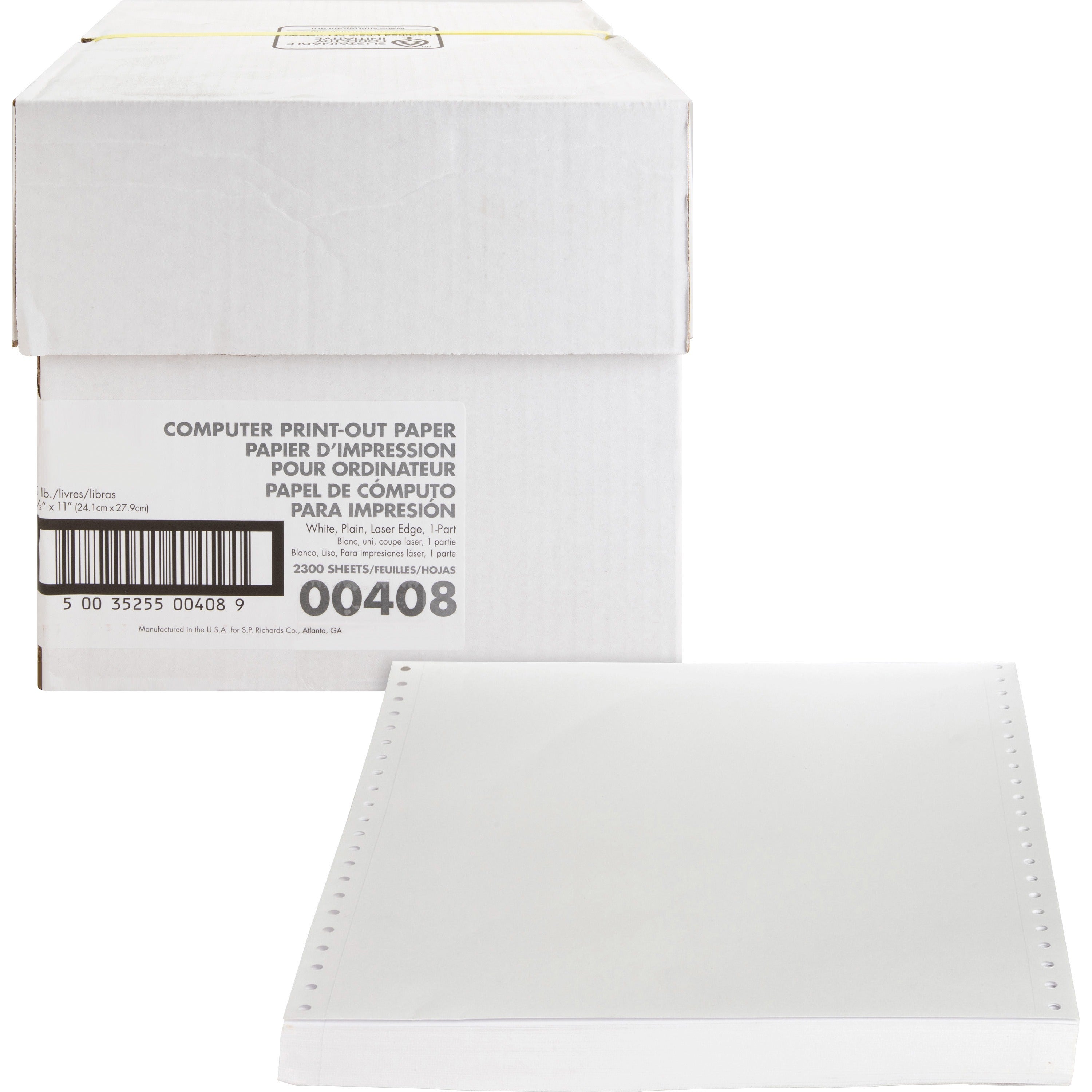 Sparco Perforated Blank Computer Paper - 8 1/2" x 11" - 20 lb Basis Weight - 230 / Carton - Perforated - White - 