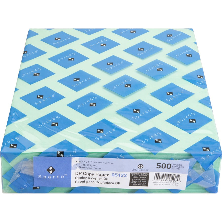 Sparco Premium Copy Paper - Green - Letter - 8 1/2" x 11" - 20 lb Basis Weight - 500 / Ream - Sustainable Forestry Initiative (SFI) - Lint-free, Acid-free, Archival-safe - Green