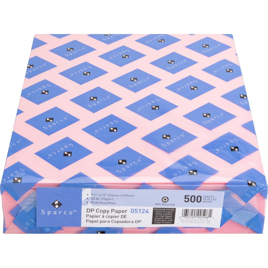 Sparco Premium Copy Paper - Pink - Letter - 8 1/2" x 11" - 20 lb Basis Weight - 500 / Ream - Sustainable Forestry Initiative (SFI) - Lint-free, Archival-safe, Acid-free - Pink