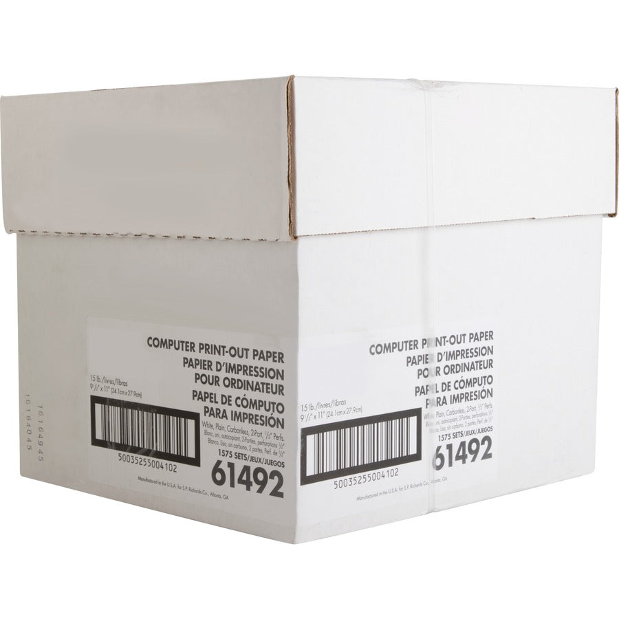 Sparco Blank Perforated Carbonless Paper - Letter - 8 1/2" x 11" - 15 lb Basis Weight - 157 / Carton - Perforated - White - 
