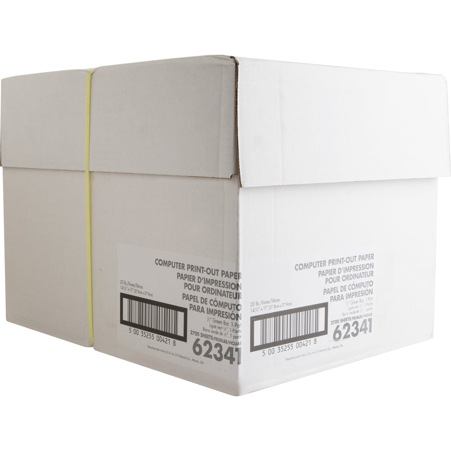 Sparco Continous-form 1/2" Green Bar Computer Paper - 14 7/8" x 11" - 20 lb Basis Weight - 270 / Carton - Perforated - Green Bar - 