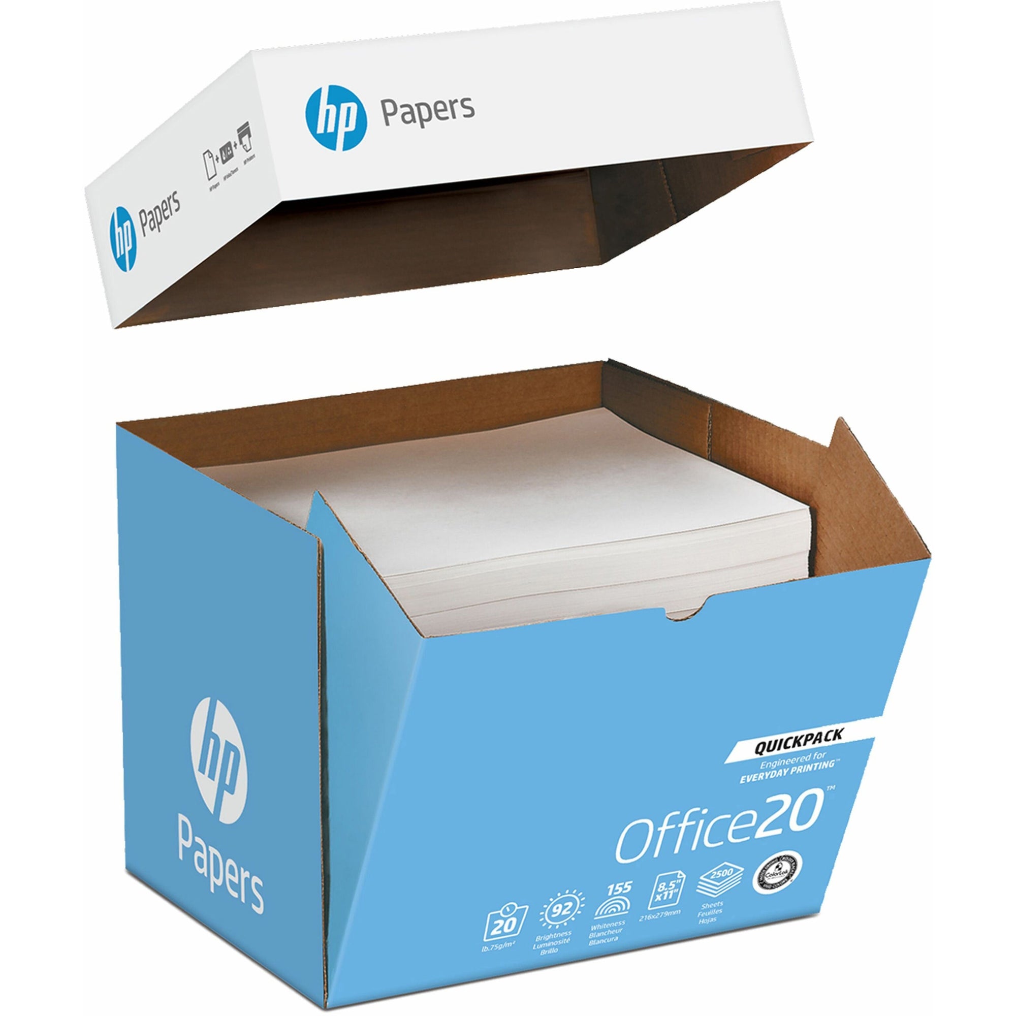 Office20 Paper, 92 Bright, 20 lb Bond Weight, 8.5 x 11, White, 2, 500/Carton
