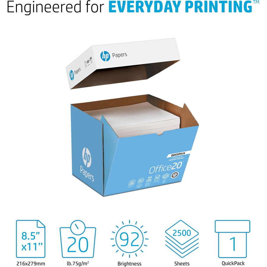 Office20 Paper, 92 Bright, 20 lb Bond Weight, 8.5 x 11, White, 2, 500/Carton