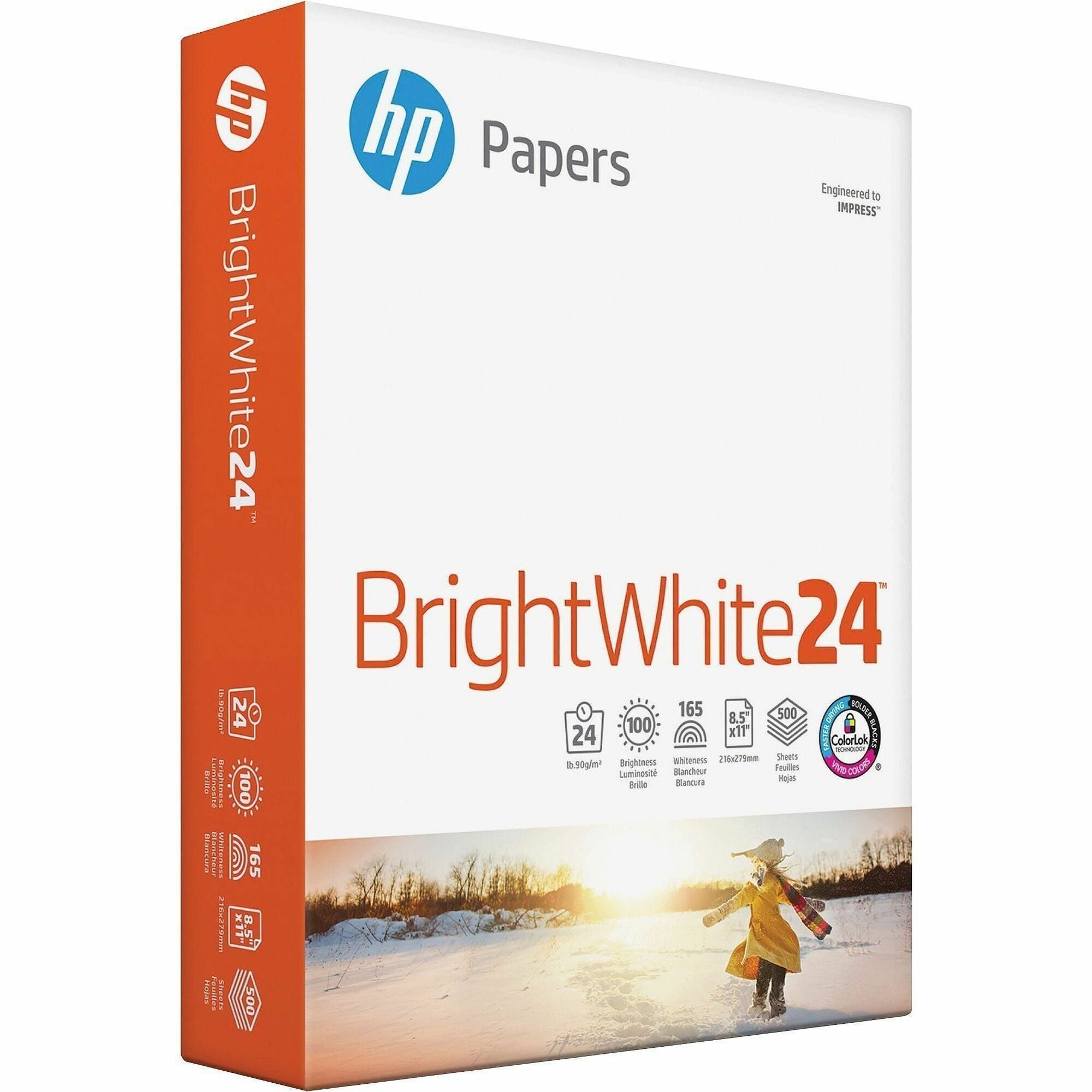 Brightwhite24 Paper, 100 Bright, 24 lb Bond Weight, 8.5 x 11, Bright White, 500/Ream