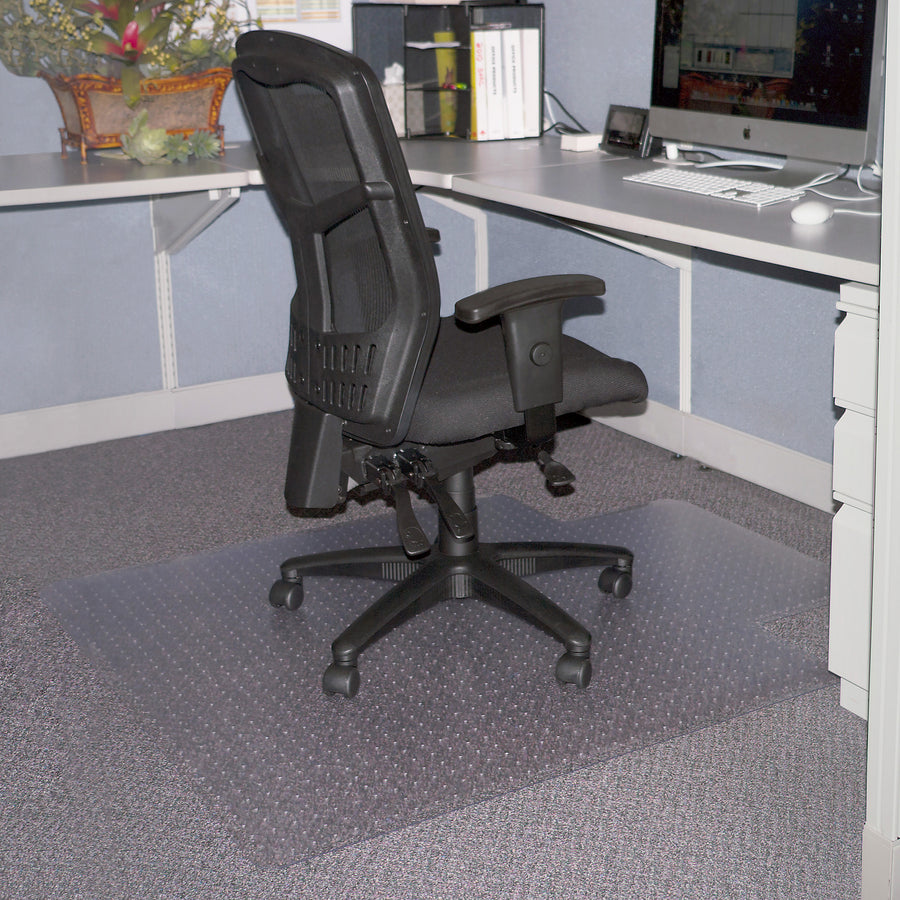 Lorell Low Pile Standard Lip Economy Chairmat - Carpeted Floor - 48" Length x 36" Width x 0.095" Thickness - Lip Size 10" Length x 19" Width - Rectangular - Vinyl - Clear - 1Each - 