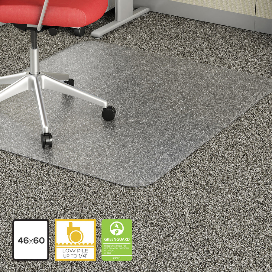 Lorell Low-Pile Economy Chairmat - Carpeted Floor - 60" Length x 46" Width x 0.095" Thickness - Rectangular - Vinyl - Clear - 1Each - 