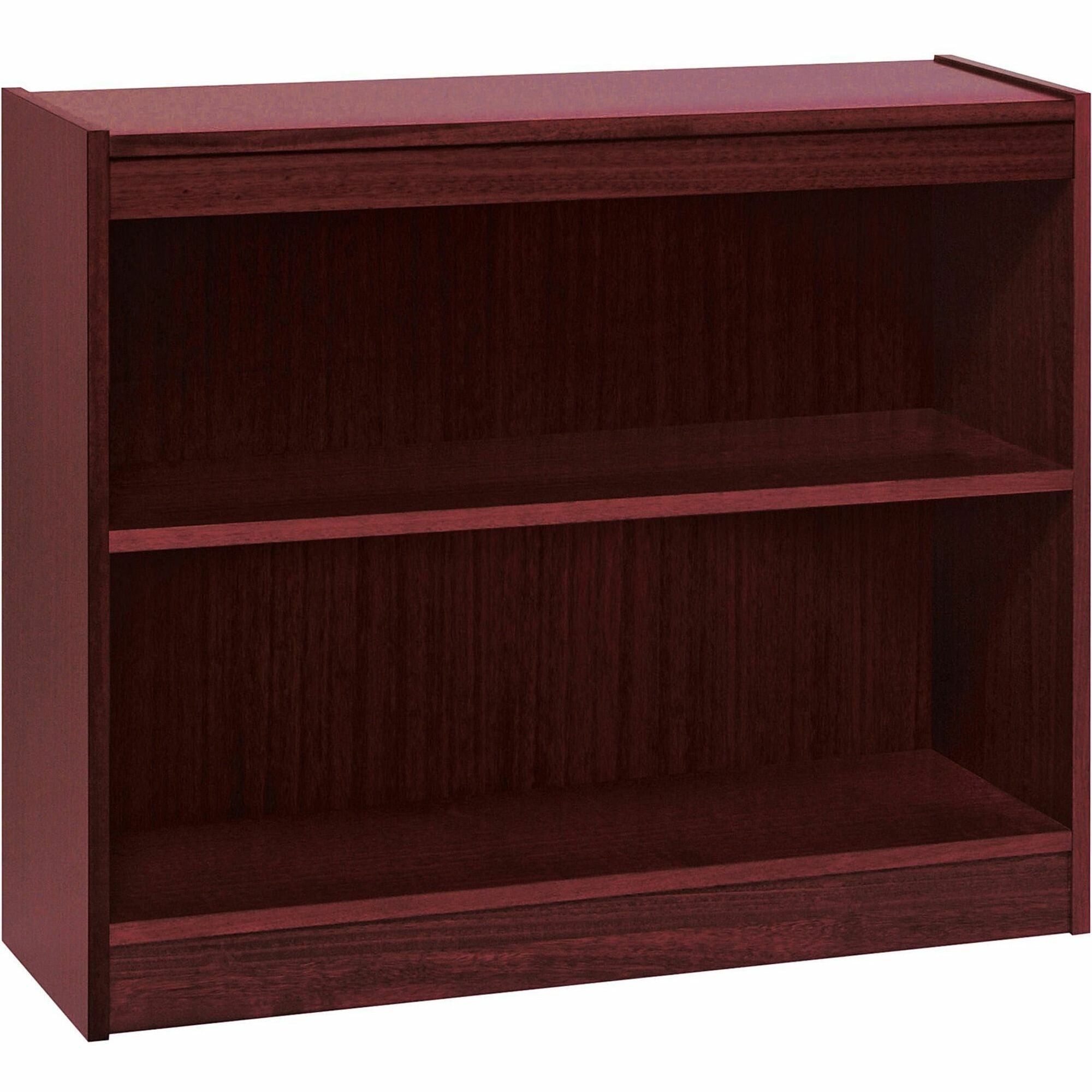 Lorell Panel End Hardwood Veneer Bookcase - 36" x 12" x 30" - 2 x Shelf(ves) - 110 lb Load Capacity - Mahogany - Laminate - Wood, Veneer - Assembly Required - 