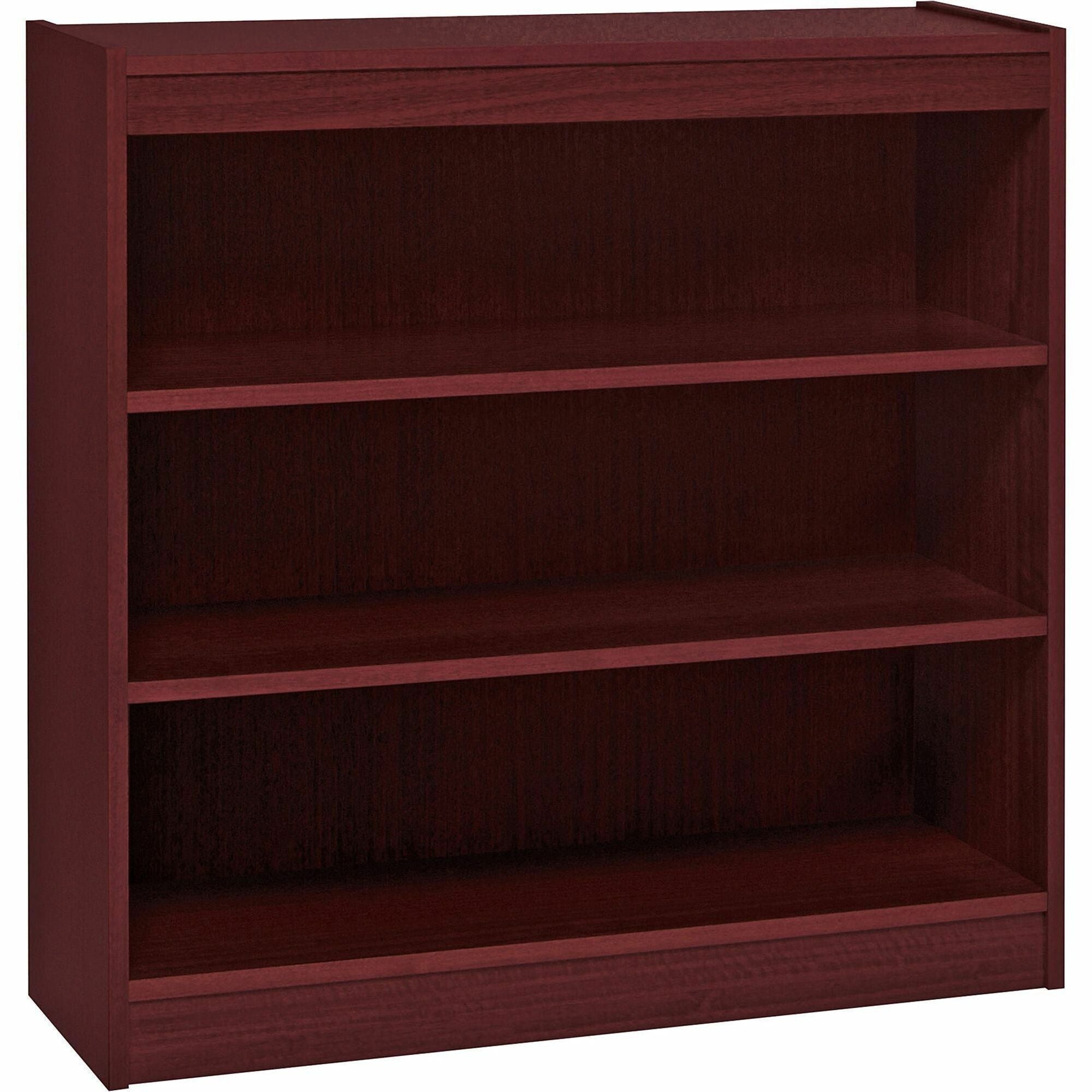 Lorell Panel End Hardwood Veneer Bookcase - 36" x 12" x 36" - 3 x Shelf(ves) - 330 lb Load Capacity - Mahogany - Laminate - Wood - Assembly Required - 