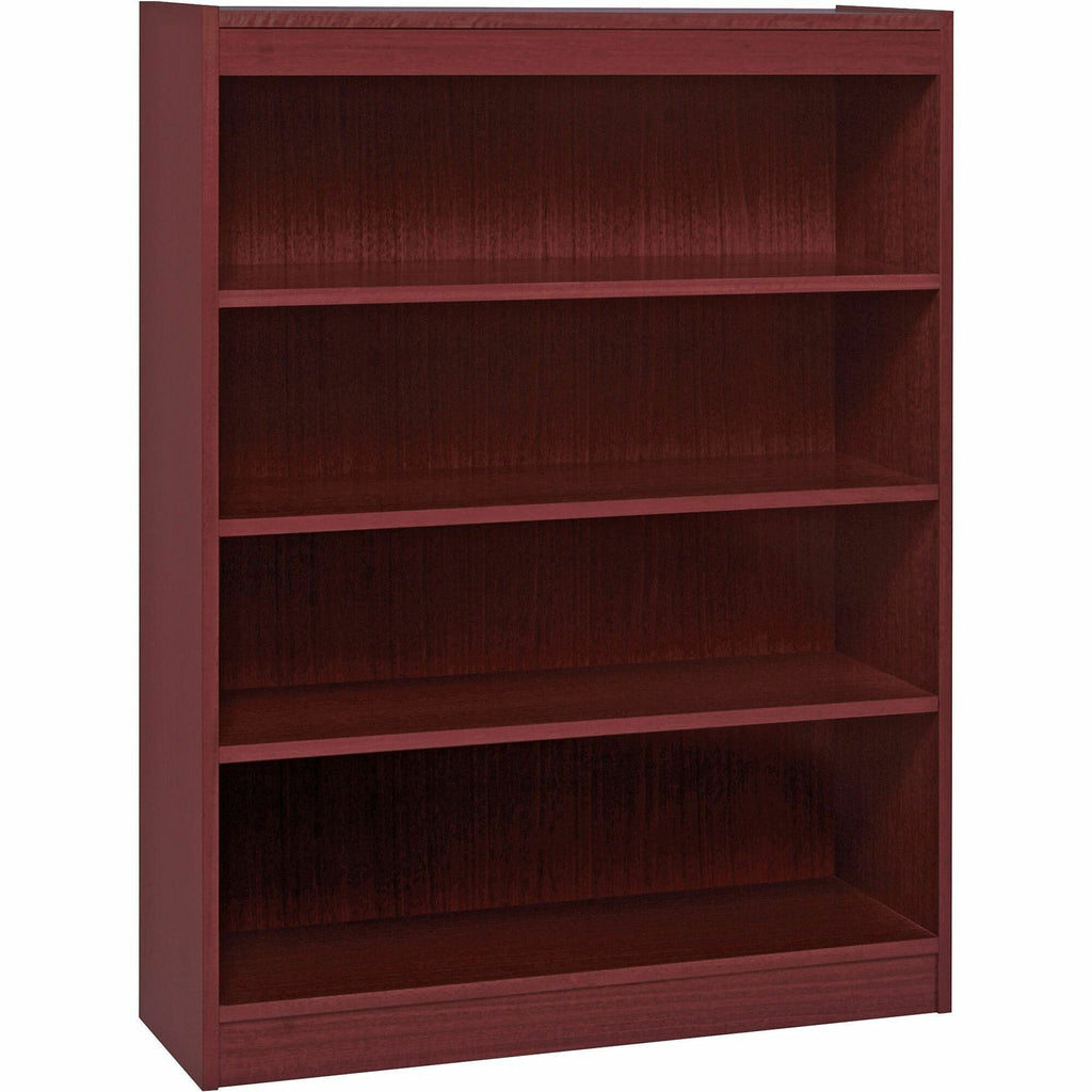 Lorell Panel End Hardwood Veneer Bookcase - 36" x 12" x 48" - 4 x Shelf(ves) - 440 lb Load Capacity - Mahogany - Laminate - Wood - Assembly Required
