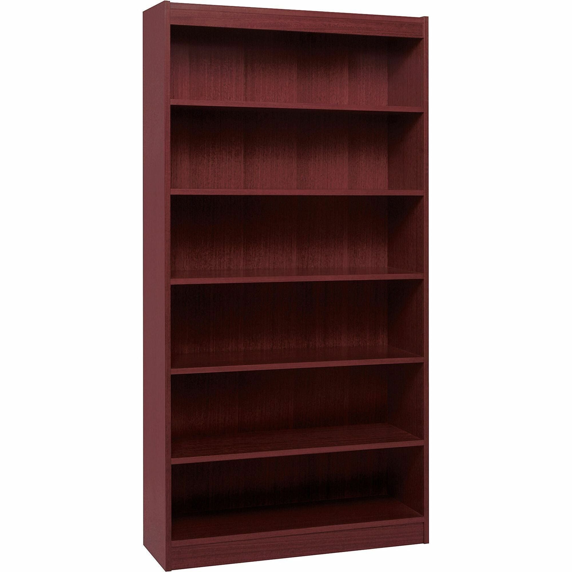 Lorell Panel End Hardwood Veneer Bookcase - 36" x 12" x 72" - 6 x Shelf(ves) - 660 lb Load Capacity - Mahogany - Laminate - Wood - Assembly Required - 
