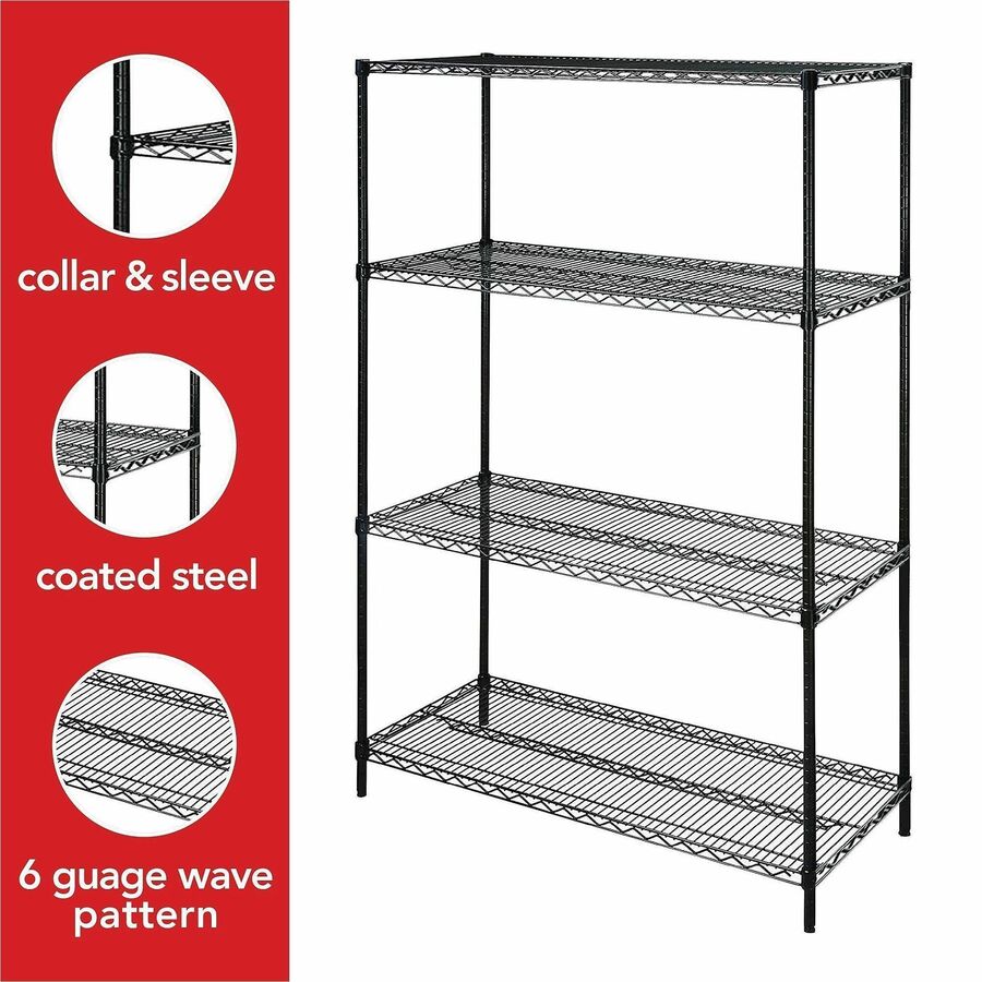 Lorell Industrial Wire Starter Shelving Unit - 48" x 18" x 72" - 4 x Shelf(ves) - 4000 lb Load Capacity - Black - Powder Coated - Steel - Assembly Required
