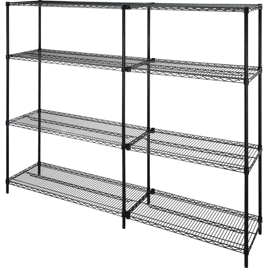 Lorell Industrial Wire Starter Shelving Unit - 48" x 18" x 72" - 4 x Shelf(ves) - 4000 lb Load Capacity - Black - Powder Coated - Steel - Assembly Required - 