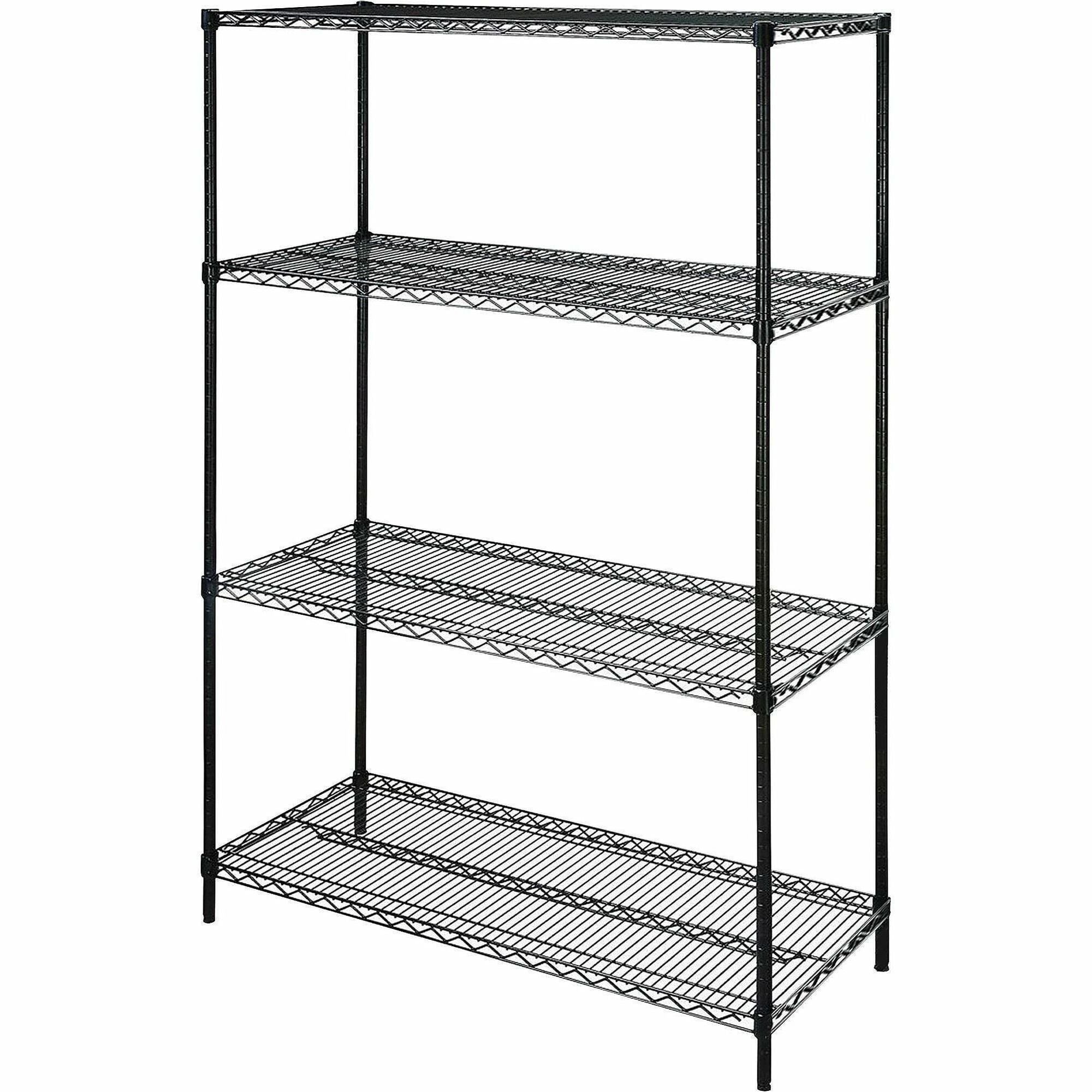 Lorell Industrial Wire Starter Shelving Unit - 48" x 18" x 72" - 4 x Shelf(ves) - 4000 lb Load Capacity - Black - Powder Coated - Steel - Assembly Required