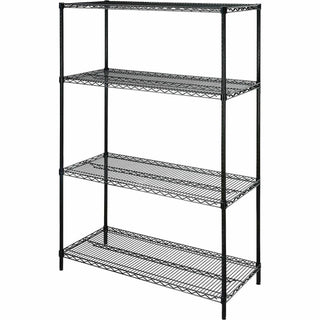 Lorell Industrial Wire Starter Shelving Unit - 48" x 18" x 72" - 4 x Shelf(ves) - 4000 lb Load Capacity - Black - Powder Coated - Steel - Assembly Required