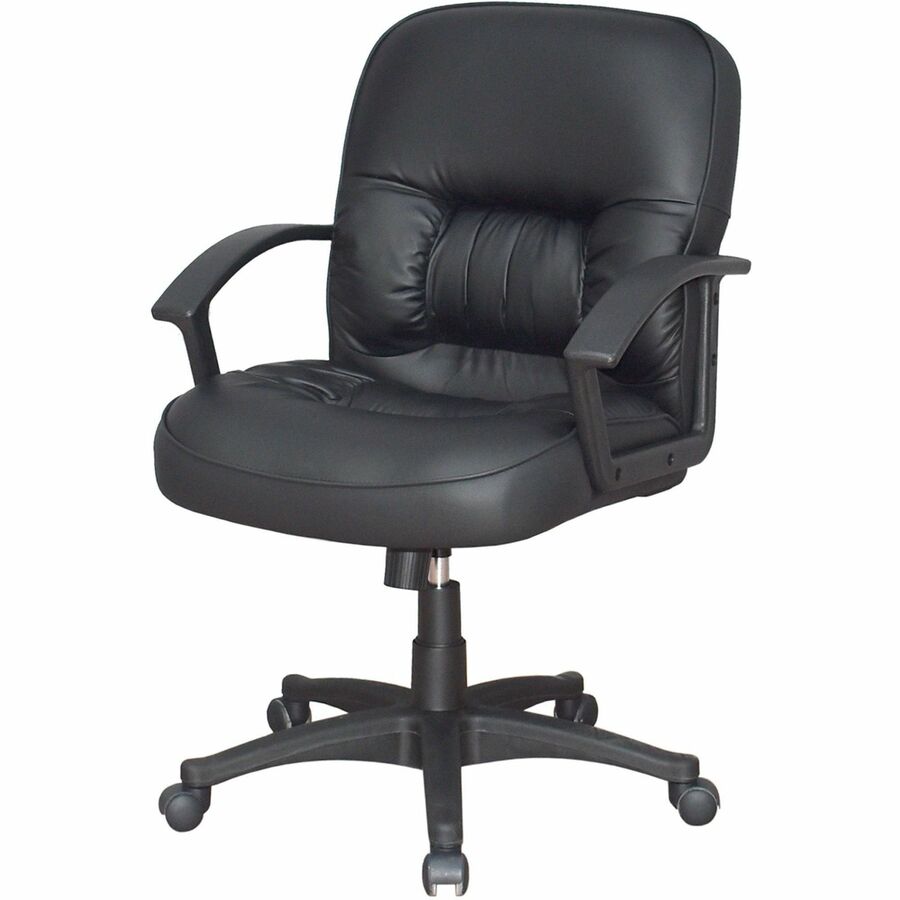 Lorell Tufted Managerial Mid-Back Office Chair - Black Leather Seat - Black Frame - 5-star Base - Black - 1 Each