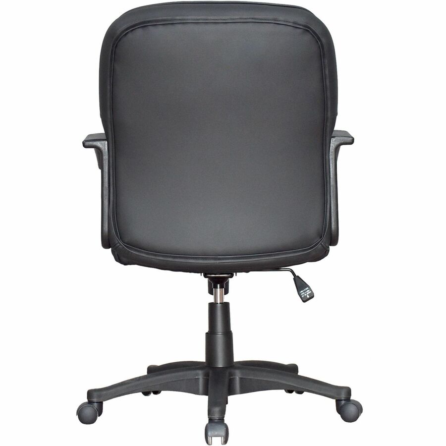 Lorell Tufted Managerial Mid-Back Office Chair - Black Leather Seat - Black Frame - 5-star Base - Black - 1 Each