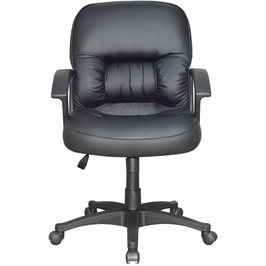 Lorell Tufted Managerial Mid-Back Office Chair - Black Leather Seat - Black Frame - 5-star Base - Black - 1 Each