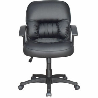 Lorell Tufted Managerial Mid-Back Office Chair - Black Leather Seat - Black Frame - 5-star Base - Black - 1 Each