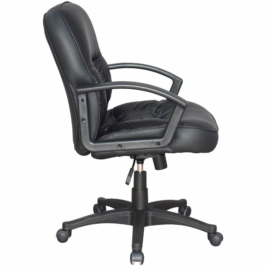 Lorell Tufted Managerial Mid-Back Office Chair - Black Leather Seat - Black Frame - 5-star Base - Black - 1 Each