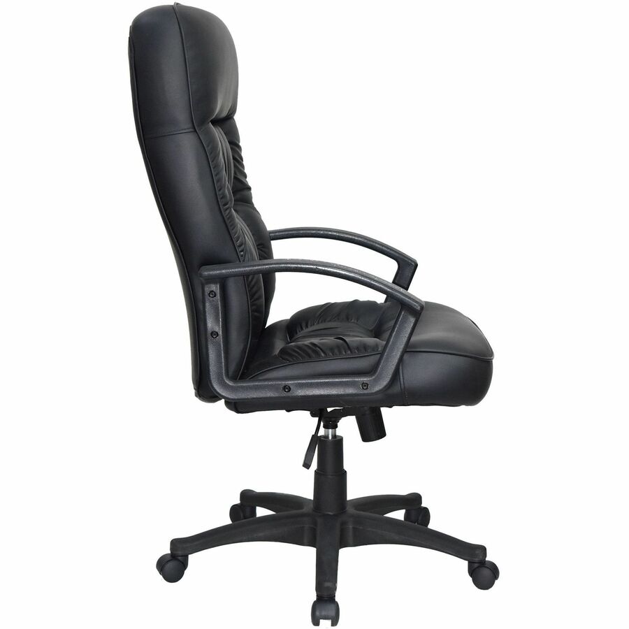 Lorell Tufted Executive High-Back Office Chair - Black Leather Seat - Black Frame - 5-star Base - Black - 1 Each