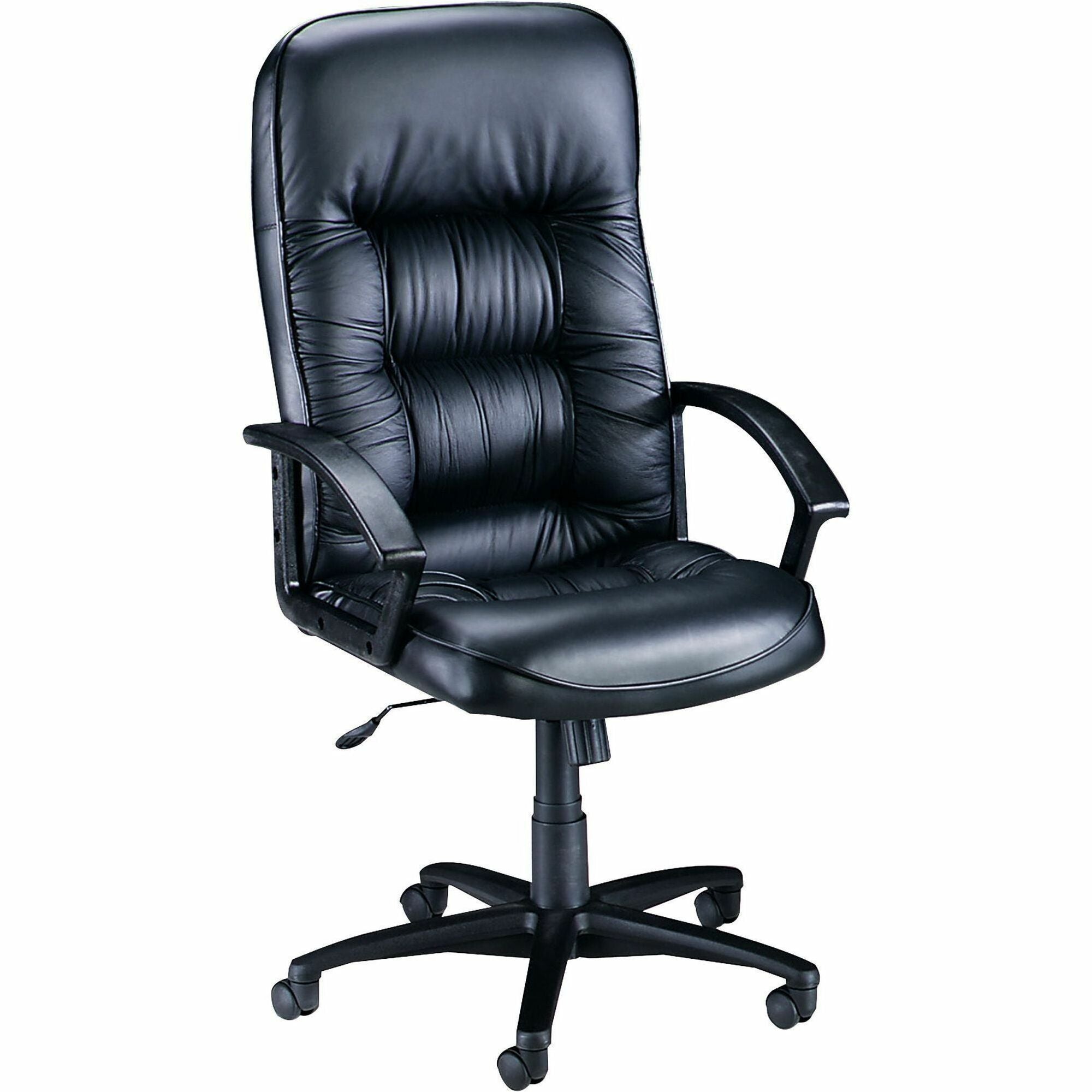 Lorell Tufted Executive High-Back Office Chair - Black Leather Seat - Black Frame - 5-star Base - Black - 1 Each - 