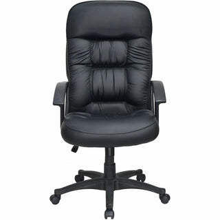 Lorell Tufted Executive High-Back Office Chair - Black Leather Seat - Black Frame - 5-star Base - Black - 1 Each