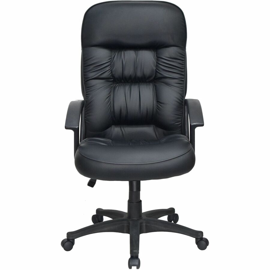 Lorell Tufted Executive High-Back Office Chair - Black Leather Seat - Black Frame - 5-star Base - Black - 1 Each