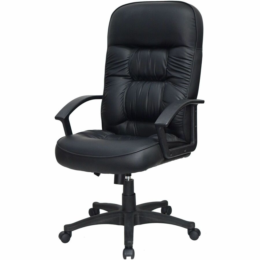 Lorell Tufted Executive High-Back Office Chair - Black Leather Seat - Black Frame - 5-star Base - Black - 1 Each