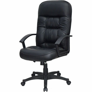 Lorell Tufted Executive High-Back Office Chair - Black Leather Seat - Black Frame - 5-star Base - Black - 1 Each