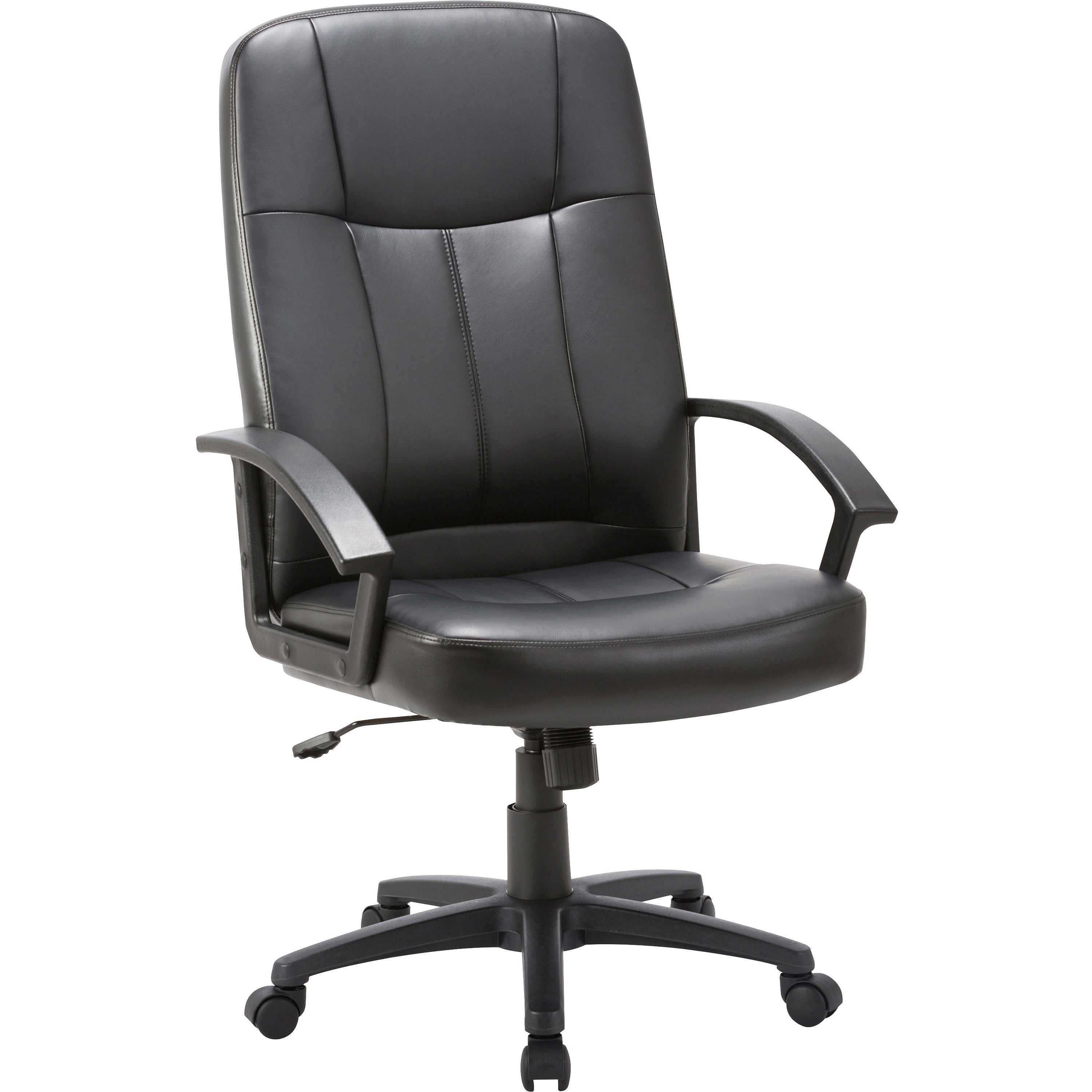 Lorell Chadwick Series Executive High-Back Chair - Black Leather Seat - Black Frame - 5-star Base - Black - 1 Each - 