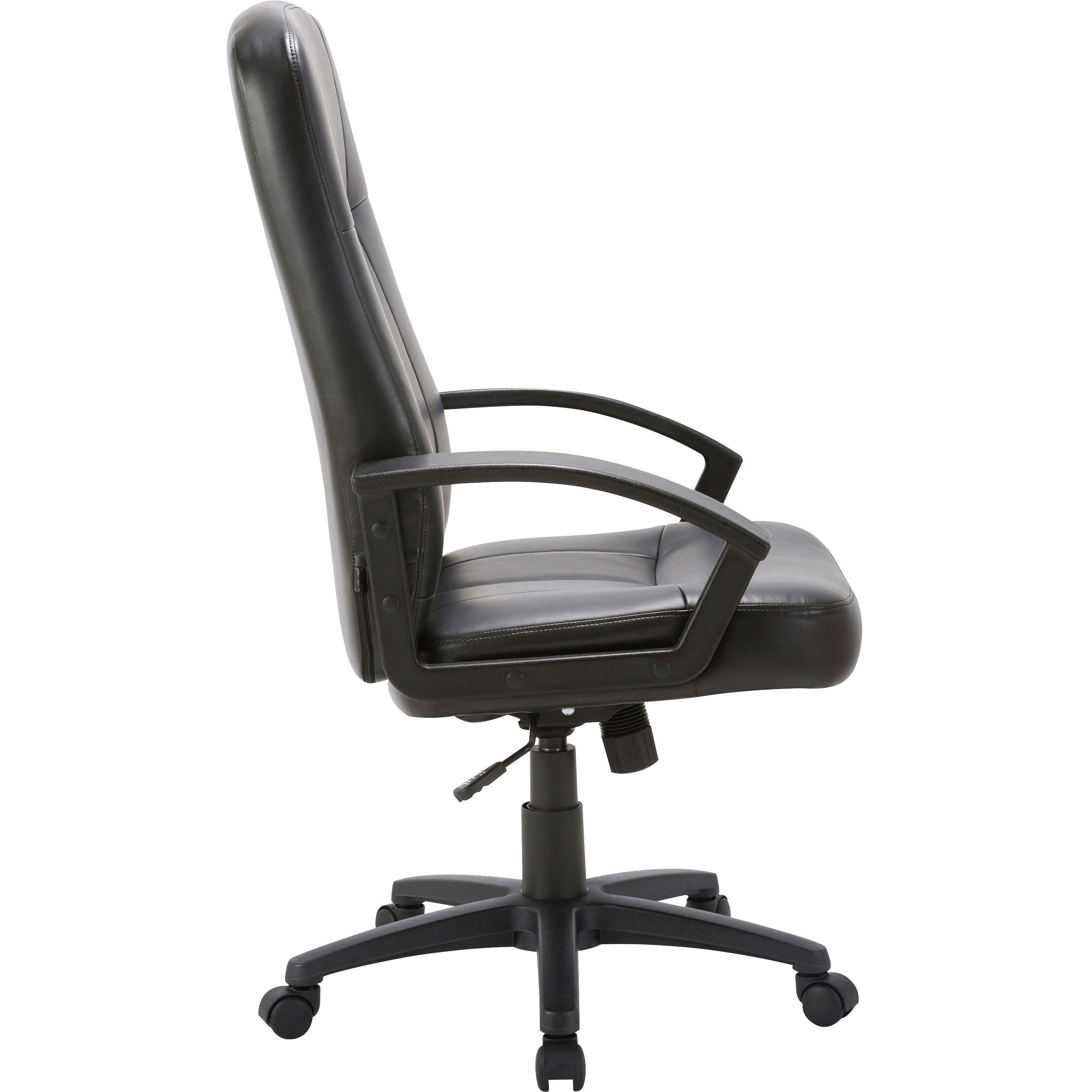 Lorell Chadwick Series Executive High-Back Chair - Black Leather Seat - Black Frame - 5-star Base - Black - 1 Each - 